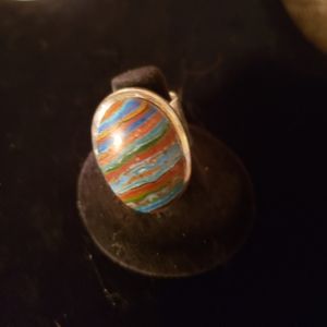 Vintage rainbow Calsilica ring
